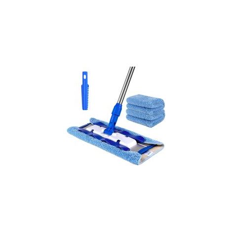 Mocio professionale in microfibra con manico in acciaio inox per pavimenti in legno ingegnerizzato, marmo e piastrelle - Include 3 panni per la pulizia riutilizzabili e 1 spugna abrasiva con detergent
