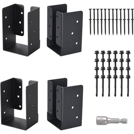 Supports de poutre cachés - 4 pièces 2" x 4" finition extérieure avec brides cachées - Supports de poutre cachés en acier Q235B revêtus de poudre pour (1/4)