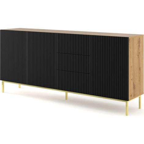 Mobile tv soggiorno RAVENNA cm 200x42x89H Nero opaco Rovere oro BIM FORNITURE (1/5)