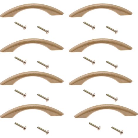 Set of 8 beech wood cabinet handles with screws for furniture, cupboards, chests of drawers, wardrobe doors, 96 mm hole spacing (1/5)