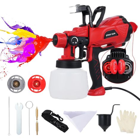 Pistola a Spruzzo Elettrica 550W con Contenitore da 1200ml,32000rpm,3 Ugelli Spruzzatore Vernice per Muri, Mobilia, DIY