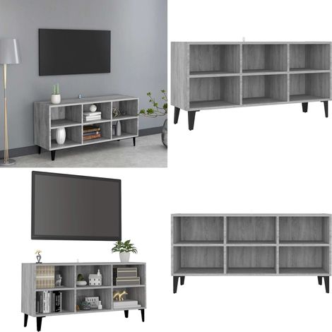 Meuble TV avec pieds en métal Sonoma gris 103,5x30x50 cm - Meuble tv avec pieds - Meuble tv avec compartiments (1/5)