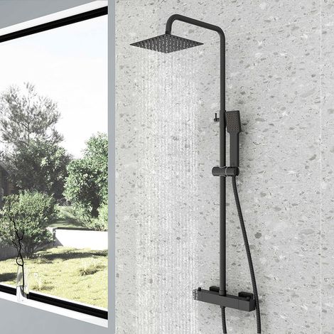 Colonne Doccia Termostatiche Sistema Doccia con Miscelatore Termostatico Colonna Doccia Rubinetto in Ottone Set Doccia con Doccetta 230x65 mm, Nero (1/5)