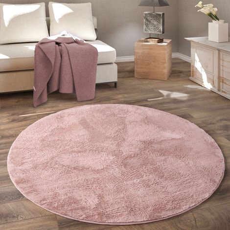 Paco Home Tappeto Rotondo Soggiorno, Morbido Moderno Finta Pelliccia Soffice Pelo Lungo Ø 80 cm tondo, Rosa