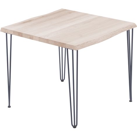 LAMO Manufaktur Esstisch Küchentisch, mit Baumkante 60x60x76 cm (AxBxH), Creative, Roh / Anthrazit, LBB-01-A-001-7016Cr