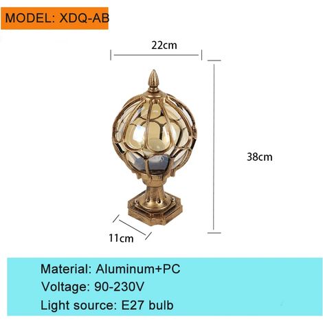 (B-Gold H38cm-Lumière chaude) Appliques murales extérieures européennes étanches E27 pour parcs, villas, portes, piliers, cours, jardins, clôtures, couloirs, luminaires décoratifs (1/5)