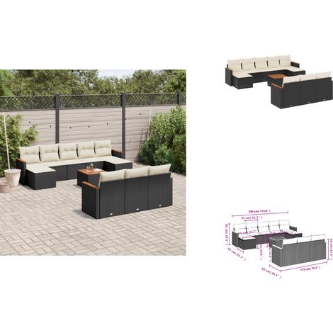 The Living Store Salon de jardin 11 pcs avec coussins noir résine tressée - Canapés de jardin (1/3)