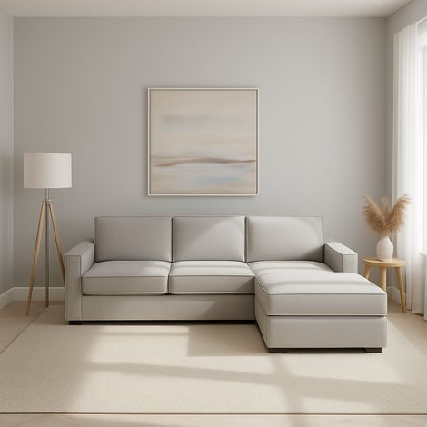 Talamo Italia Sofá fijo Maia, Sofá de esquina, 100% Made in Italy, Sofá Salón con, Península contenedor derecha, con reposabrazos delgados, Cm 260x95h90, Gris, con embalaje reforzado (1/5)