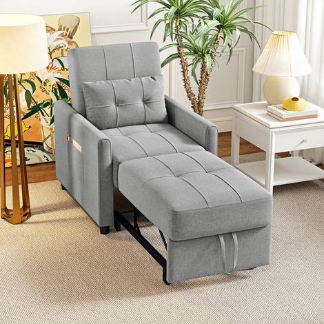 Linen-Look Single Chair Bed - Light Grey