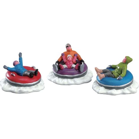 Decorazione "Set famiglia di tubi di 3" per Villaggio di Natale e presepe, in Resina da h 6,7 cm (1/4)