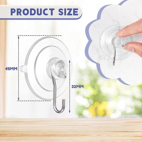 Lot de 60 crochets à ventouse transparents en PVC de 4,5 cm (1,77 pouce) avec crochets métalliques amovibles pour fenêtres, portes vitrées, cuisine et salle de bain. (1/4)