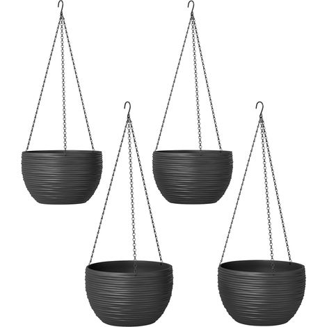 Juego de 4 macetas colgantes con autorriego, color negro.
