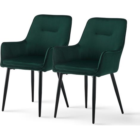 Dining Chairs 2x Velvet Upholstered Seat Kitchen Chairs with Armrests Comfy Accent Chair, Reception, Living Room Chair,Green (1/5)