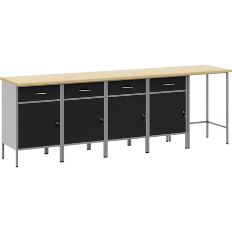 Arbeitsschrankset mit Schubladen 5 pcs Schwarz und Grau