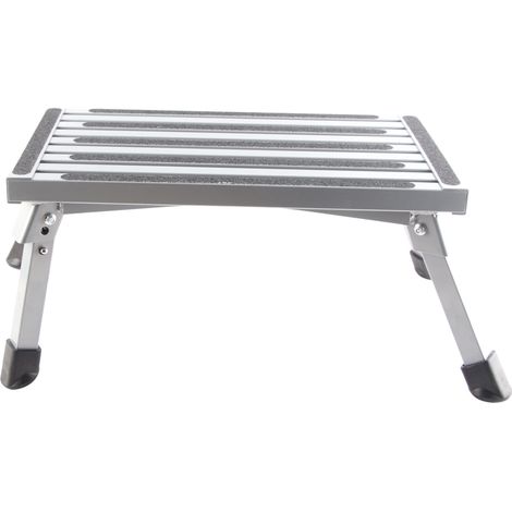 Marchepied de camping-car multifonctionnel avec pieds en caoutchouc, gris argenté, stable, en alliage d'aluminium pliable. (1/5)