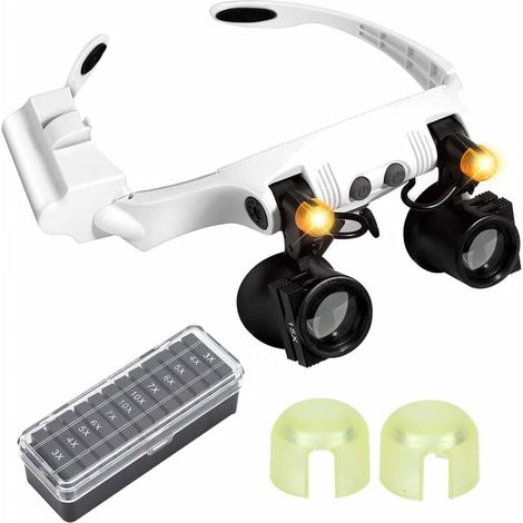 Loupe Frontale LED - 21 X - 12 Niveaux De Grossissement Et 9 Filtres - Éclairage LED Réglable 3000K/6000K - Bandeau Élastique Réglable - 1 Pièce
