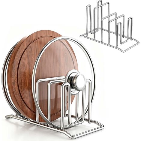 Support de Rangement pour Planche à Découper, Range Couvercle, 4 Niveaux en Acier Inoxydable, Range Assiette de Cuisine Organisateur Multifonction, 22.6 x 13 x 10.5 cm (1/5)
