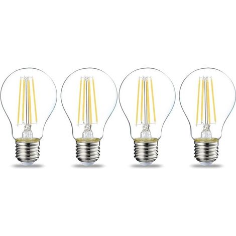 Lot de 4 ampoules LED Culot Edison à vis E27 7 W (équivalent 60 W) ，non variable, blanc chaud
