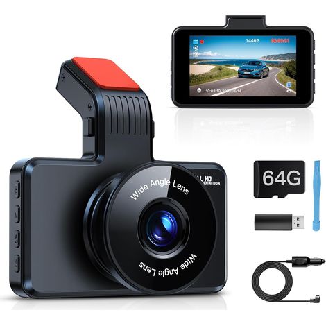 Cámara frontal para coche con tarjeta SD de 64 GB, 1080P FHD de 3", gran angular de 170°, visión nocturna, WDR y grabación en bucle (1/5)