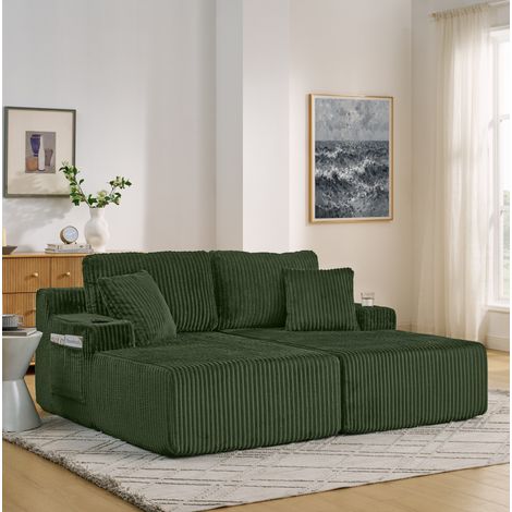 Canape convertible 2 places tissu cotele vert OKMYHOME (1/5)