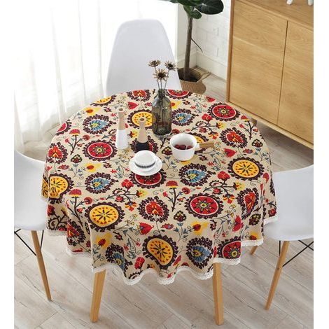 NappesNappes rondes en lin et coton, nappe en forme de fleur de soleil, nappe en dentelle, multi-usages pour l'intérieur et l'extérieur (diamètre 120 cm, tournesol) (1/5)