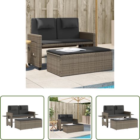 Verstellbare Gartenbank - Gartenbank Verstellbar mit Kissen Grau Poly Rattan (1/5)
