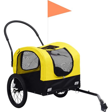 Remorque de vélo pour chiens et poussette 2-en-1 jaune et noir