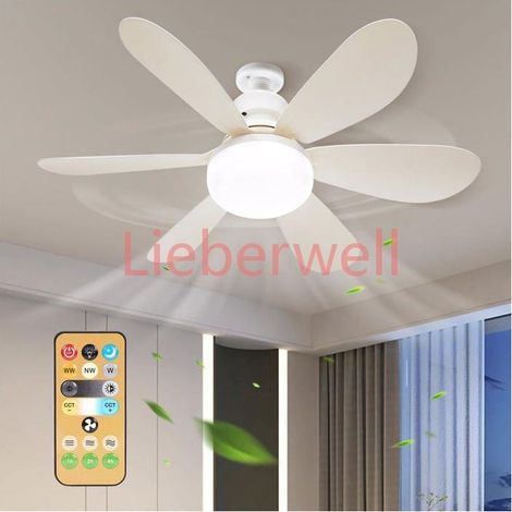 30W Ceiling Silent Ceiling Fan with Light and Remote Control, Fan Lamp with E27 Socket, Dimmable LED, White, 42cm (1/5)