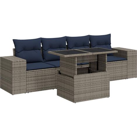 Maison Exclusive - Set Divano Giardino 5 pz con Cuscini Grigio Polyrattan Acacia (1/5)