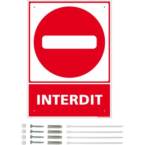 Panneau de signalisation prépercé PVC ou ALU rectangulaire + kit de fixation - Interdit - ALU 2 mm - 210 x 300 mm
