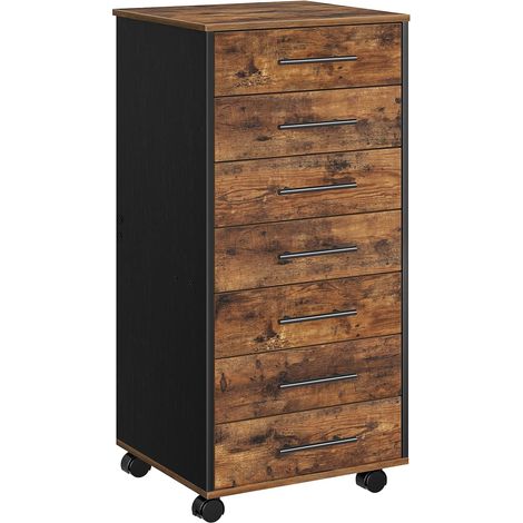 Hoobro – Rollcontainer 7 tiroirs – Caisson en bois 36 x 40 x 88 cm – 4 roulettes dont 2 avec frein – Capacité 30 kg – EBF07WJ01 (1/5)