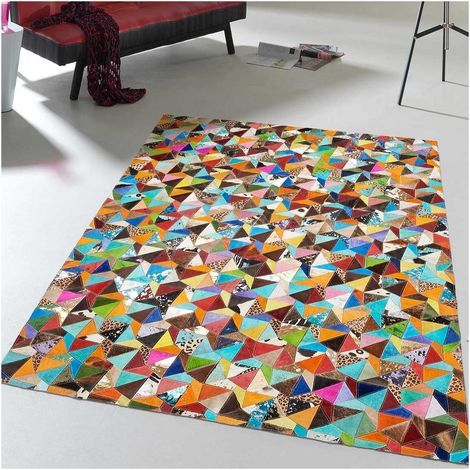 Tapis peau de vache 80x150 turquoise kilim fait main MULTICA (1/5)