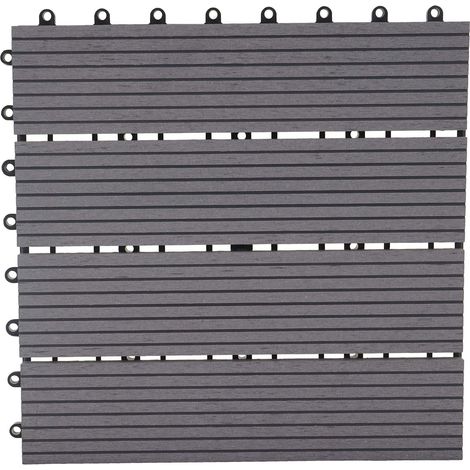 11x carreau WPC Rhone, carrelage balcon/terrasse, optique bois à 30x30cm - 1m² - premium, gris linéaire (1/5)