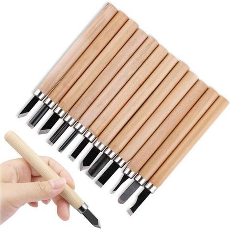Set di 12 utensili per intaglio del legno, utensili per intaglio del legno, utensili per intaglio del legno, utensili per intaglio del legno, utensili per intaglio del legno per principianti e profess (1/5)