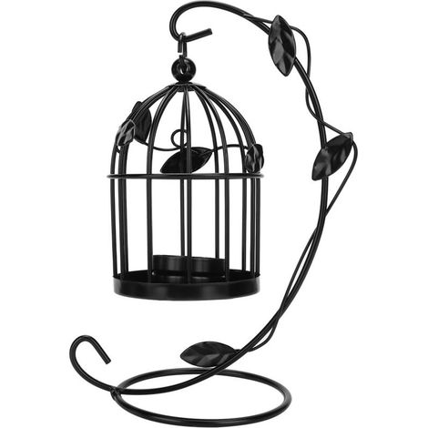 Kerzenhalter aus Eisen im Retro-Stil mit hohlem Vogelkäfig-Design, Heimdekoration (Schwarz) - Crezuo