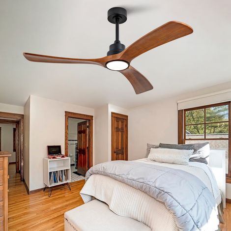 Ventilateur de plafond 132 cm nouvelle génération avec lumière – 3 pales en bois massif, double commande, moteur DC réversible avec mémoire ， 132 x 132 x 34 cm