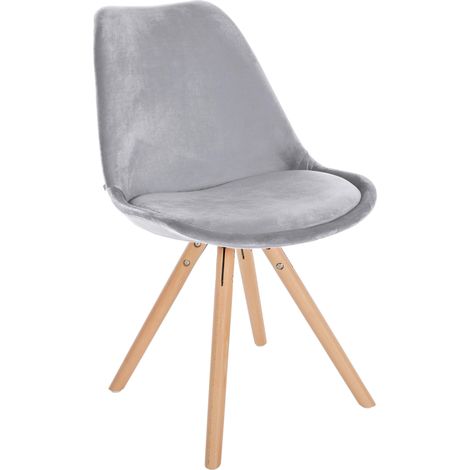 Chaise de salle à manger x1 style scandinave en velours gris clair pieds en bois clair 100001465 (1/5)