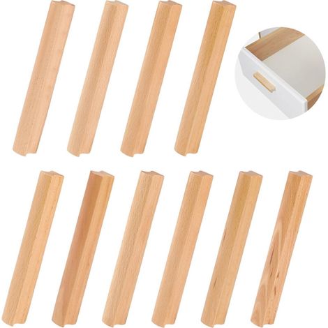 10 Pièces Poignee de Meuble en Bois, Poignée Bois pour Armoire, Espacement des Trous 128 mm de Poignée de Meuble Placards en Bois, Poignées de Cuisine en Bois Universelles pour Les Placards