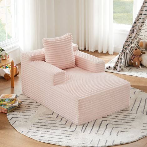 Méridienne convertible en velours côtelé rose, fauteuil relax sans montage pour salon et bureau,81x117x50 cm (1/5)