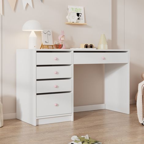 Scrivania per bambini 120x45x74 cm bianca in truciolare, 5 cassetti - CHICFURN (1/5)