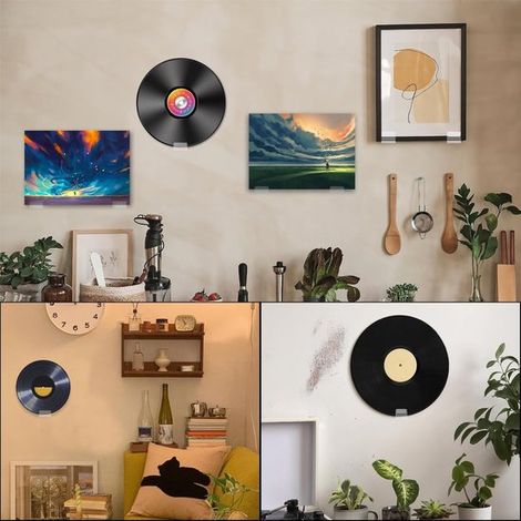 Présentoir mural pour disques vinyles - Lot de 24 pièces - Présentoir adhésif en acrylique - Support mural pour disques vinyles - Présentoir en acrylique (1/5)