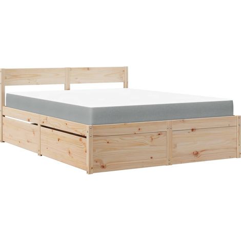 Lit double  Lit adulte  Lit avec tiroirs et matelas 140x200 cm bois massif de pin