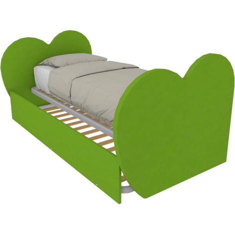 Letto singolo a cuore con secondo letto estraibile - Ideale per camerette - Verde mela (1/5)