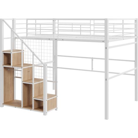 Letto a soppalco 140 x 200 in metallo bianco con scala e contenitori (1/5)