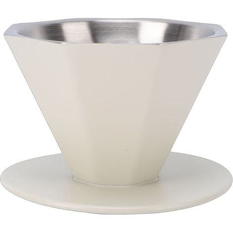 Filtre à café manuel en acier inoxydable 304, double paroi, forme conique à 8 côtés, beige, idéal pour la maison, les voyages et le bureau. (1/5)