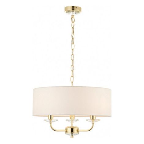 Suspension Nixon 3 lumières laiton E14, abat-jour blanc (1/3)
