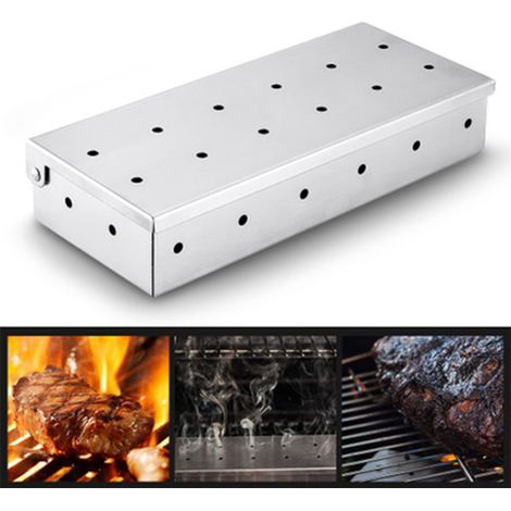 Universelle Räucherbox - Räuchertopf für Grill - Holzräuchern für Rauchgeschmack - Geeignet für Gas-, Kohle- und Elektrogrills - Edelstahl (22 x 9,5 x 4 cm)