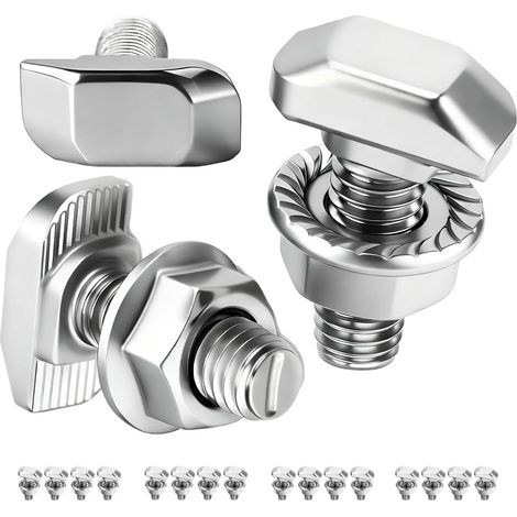 Lot de 16 Vis à Tête Marteau M6x12mm Acier Inoxydable A2-70, Ensemble de Vis en T avec Écrous à Bride pour Rails de Montage Solaires PV, Système Photovoltaïque, Serres et Profils en Aluminium (1/5)