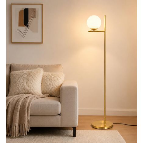 Lampadaire Salon Moderne Lampadaire industriel doré avec interrupteur à pied Métal Design en verre blanc Lampe de sol E27 Vintage Câble 2M pour chambre à coucher bureau chambre d'enfant (1/5)