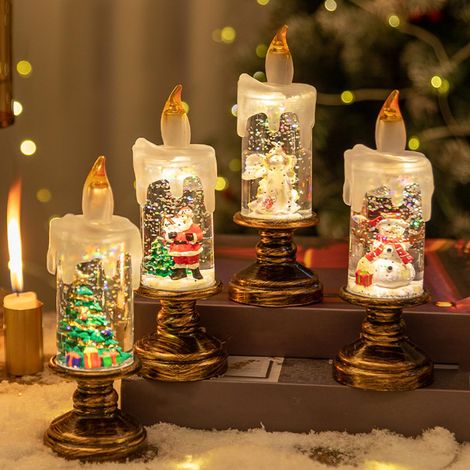 4 bougies de Noël lumineuses, boules de neige éclairage quotidien à piles, sans flamme, décorations de Noël (1/5)